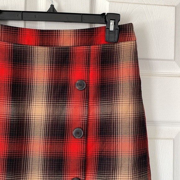 Cato Plad flannel fall orange red black side button side zipper midi skirt sz 8 - Picture 6 of 16
